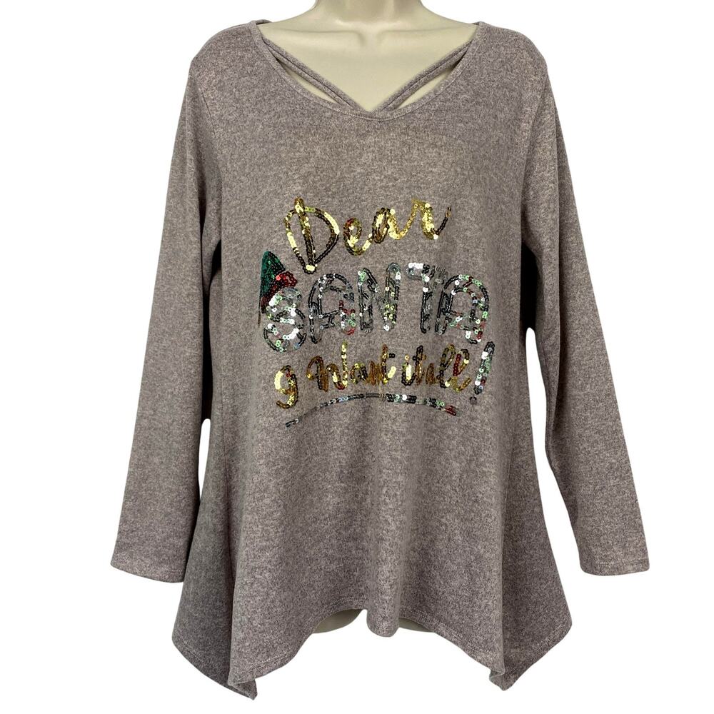 Christmas Sweater Womens Medium Marled Pink Sequin Glam Bling Santa Party Flowy